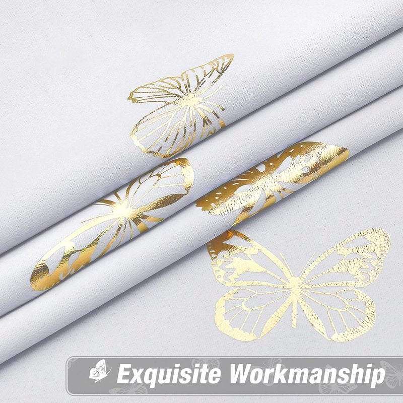 Jubilantex Metallic Butterfly Blackout Curtains 54" Long for Small Window Greyish White and Gold Print Butterfly Curtains Energy Saving Grommet Top for Bedroom Girls Room,52 W - Image 4